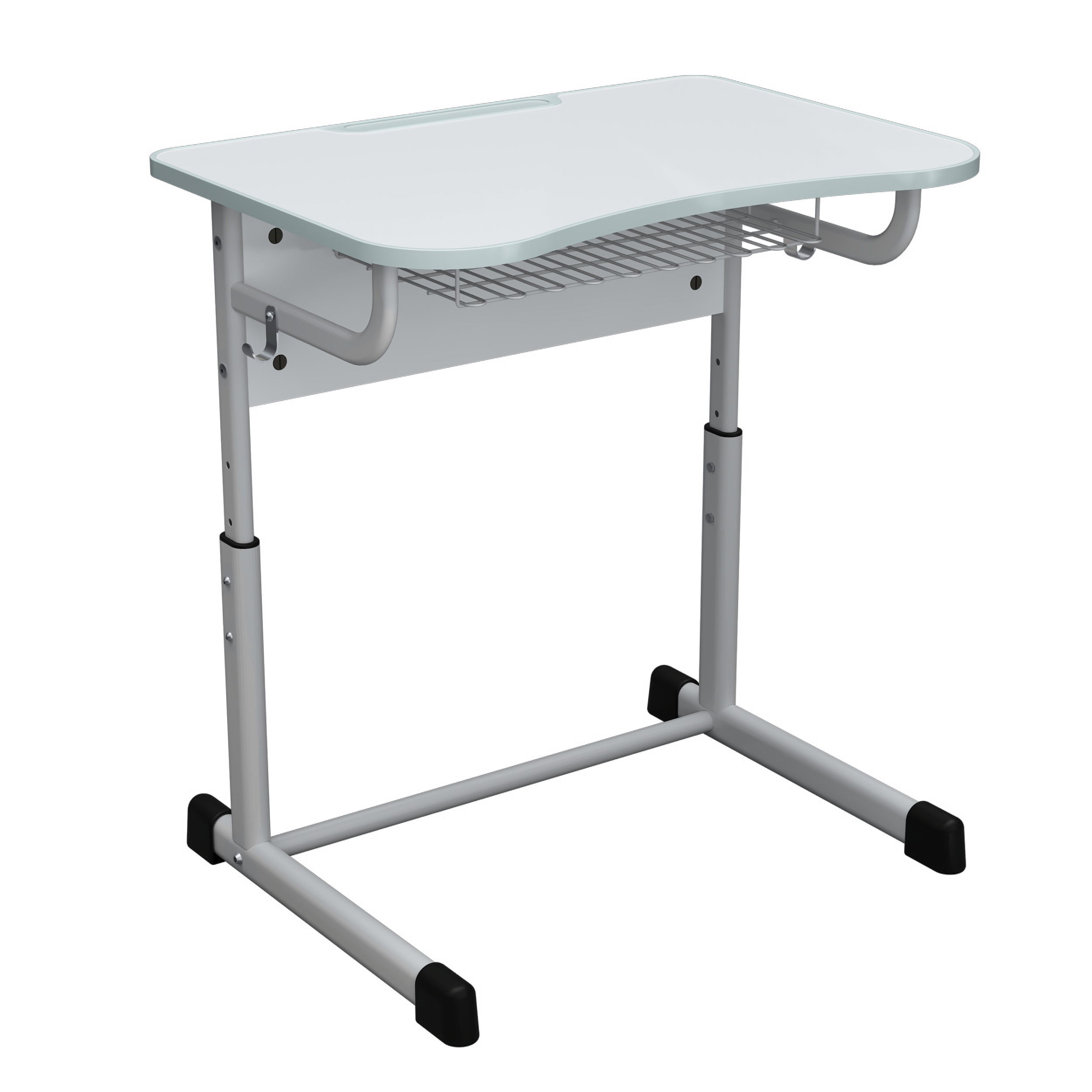 Стіл 1-місний з ергономічною полицею-сіткою, на плоскоовальній трубі, рост.група №4-7, 700х500х640-820мм., АНШАР ГРУП (67706)